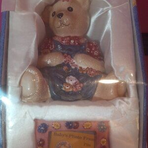 Blossom Bear Teddy Bear Girl Ceramic Coin Piggy Bank & Picture Frame Set